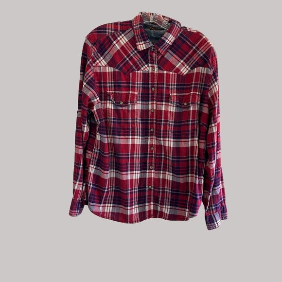 Jachs Girlfriend Red & Blue Plaid Girl  Button-Up Long Sleeve Shirt Size XL - Picture 1 of 8